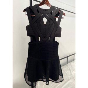 Nasty Gal Black Bondage Goth Cut Outs Mesh Ruffled Flare Short Mini Dress Sz S